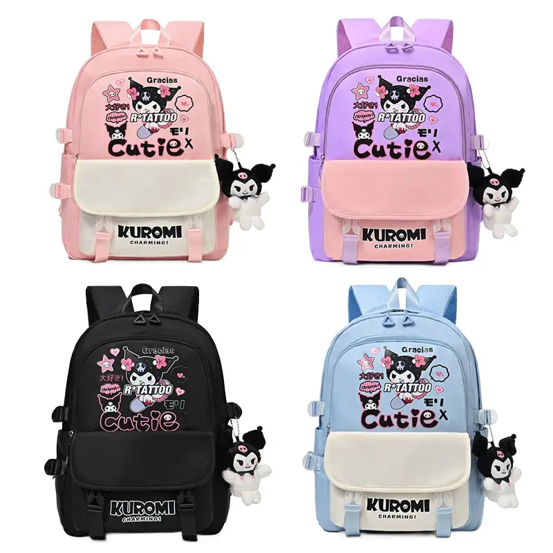 

Sanrioed Anime Backpack Kuromi Cute Large Capacity Student Schoolbags Cartoon Stationery Shoulder Bag Gift for Friend