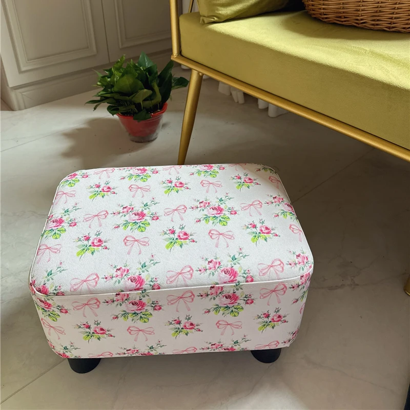 Vintage Rose Stool Pier Pink Flower Home Sofa Footrest New Soft Coffee Table Stool Solid Small Bench Pier Living Room Decoration