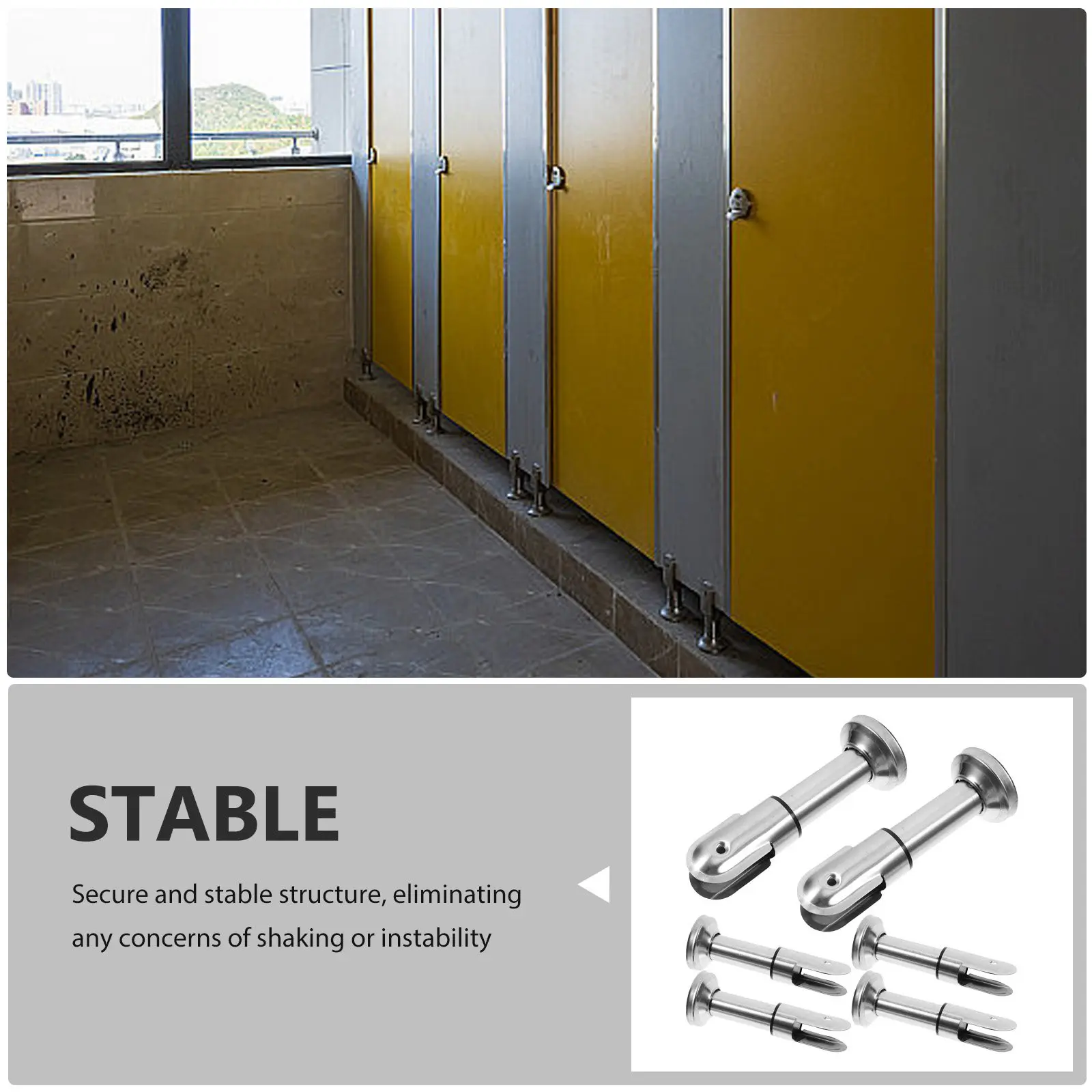 Toilet Partition Feet for Hotel Maintenance Teams to Reduce Partition Wobble, 6 Pcs Stainless Steel, Silver