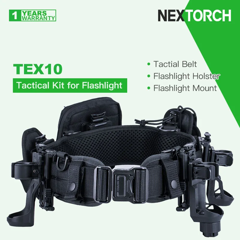 

Nextorch TEX10 Tactical Belt Kit with Flashlight Holster, Mount & Pouch Etc. Can Bear 200kg Tension, Fits for Waistline 85-145cm