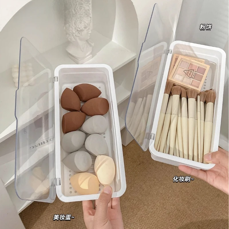 Makeup Brush Storage Box Tube Household Tabletop Transparent Makeup Egg Eye Shadow Brush Bucket Dust Belt Cover Finishing Box