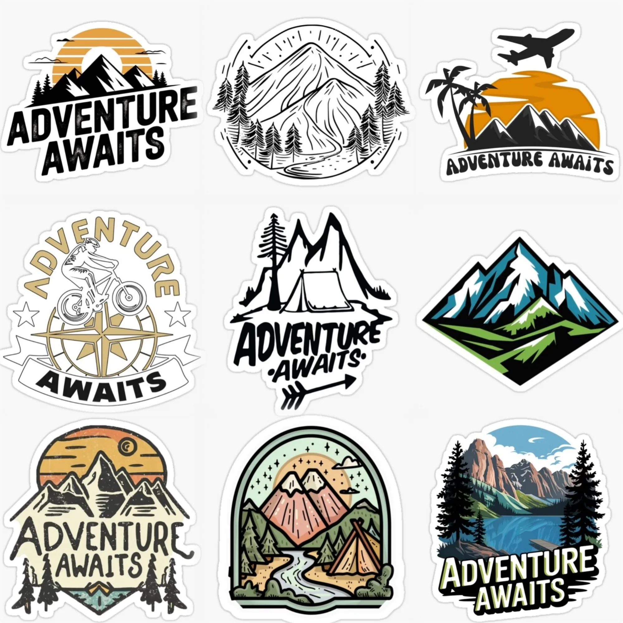 

Adventure Awaits Travel Mountain Camping Creative Sticker for Decorate Car Motorcycle Off-road Window Bumper Decal Accessories