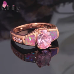 CiNily Rose Gold Color Created Pink Fire Opal Rings with Pink Zircon  Ring for Women Wedding Fashion Jewelry Gifts for Girls