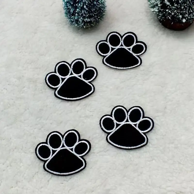 10 Pcs Dog Paw Puppy Black Paw Embroidery Patches Pattern Iron On For Coat Bag Jacket Hat Clothes Applique DIY Badges Decoration