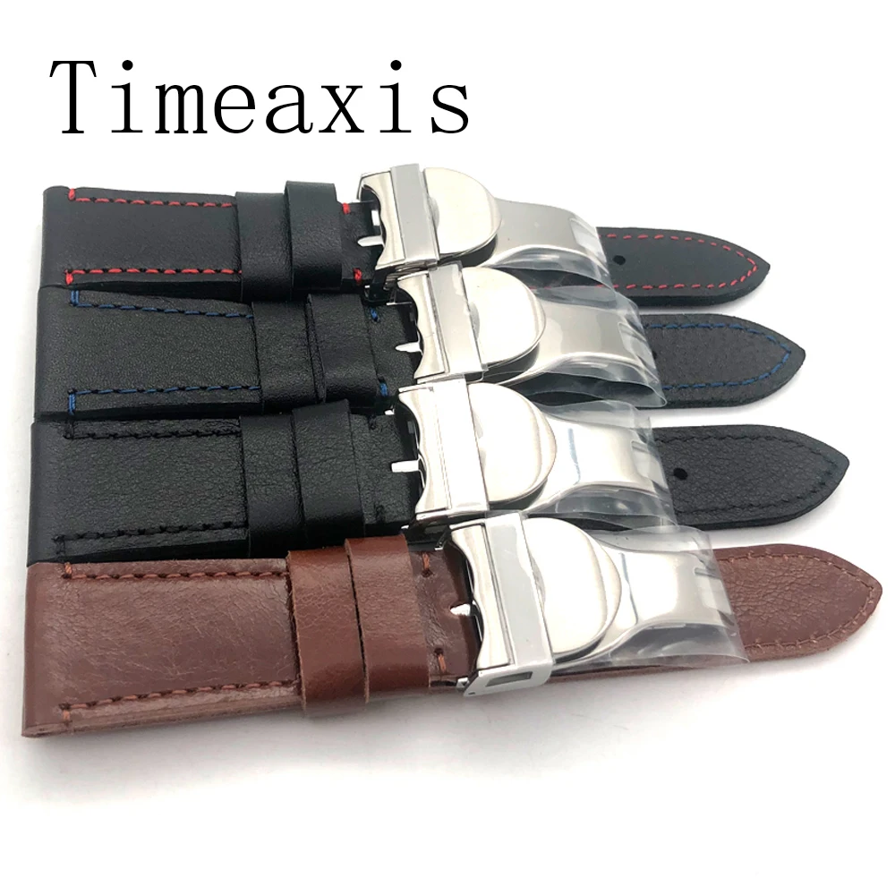 

20 мм кожаный ремешок из нержавеющей стали, складная пряжка, пряжка-бабочка, детали часов, черный, коричневый