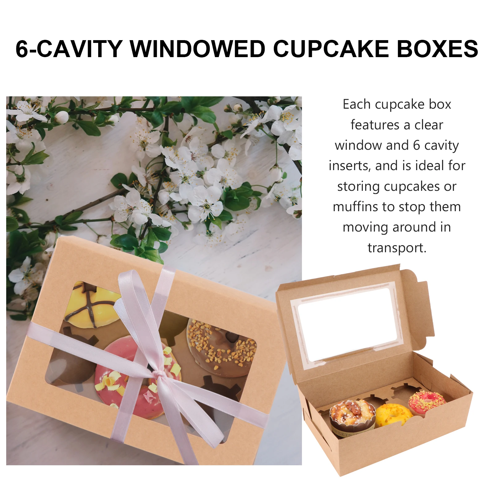

10Pcs 6 Cavity Cupcake Boxes Kraft Paper Eco-Friendly Windowed Design Bakery Cake Holders for Home Party Gift Packaging