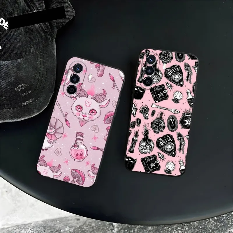 Pink Cat Skull Sorceress Witch Phone Case For Huawei P50 P30 P40 P10 P20 Lite Mate 40 Pro Plus Psmart Z 6 7 5 Fundas Back Cover