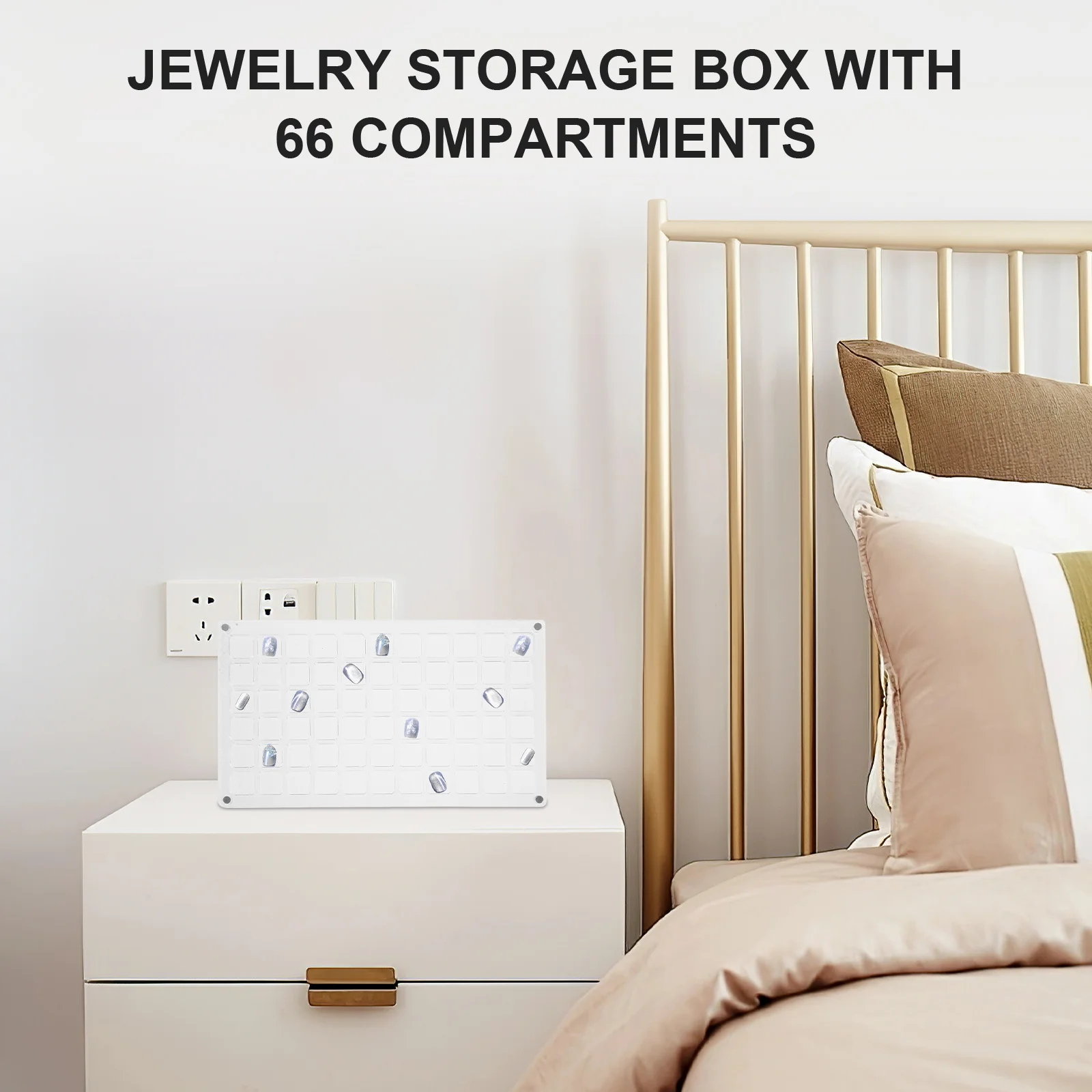 

Acrylic Nail Charm Organizer 36 Compartments Transparent Display Storage Box for Rhinestones Accessories 66 Grids