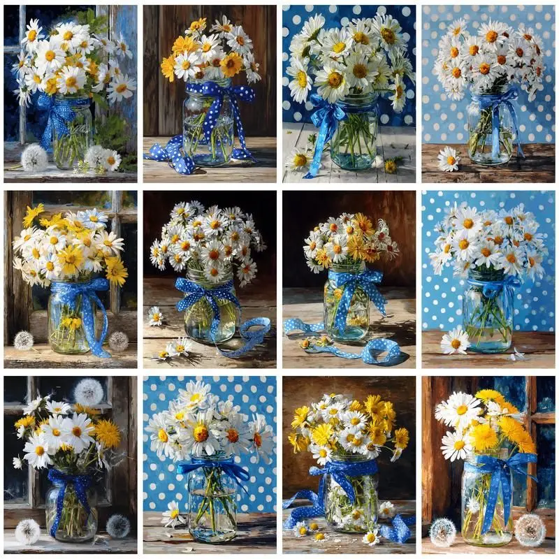 

CHENISTORY Paint By Number Daisy For Adults DIY Frame Picture By Numbers Flowers Acrylic Paint On Canvas Home Decor