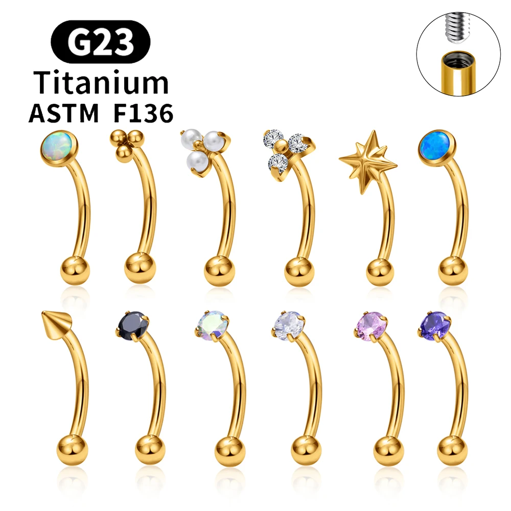 ASTM F136 Titan Hexagramm Rook Ohrring Gebogene Barbell Bauchnabelringe 16G CZ Innengewinde Augenbrauenring Körperschmuck – Detail 2