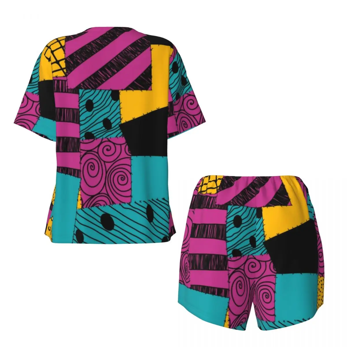 مخصص طباعة المرأة سالي دوول فستان منامة مجموعة قصيرة الأكمام تيم بيرتون هالوين الجمجمة 2 قطعة ملابس خاصة Pj صالة مجموعات #5