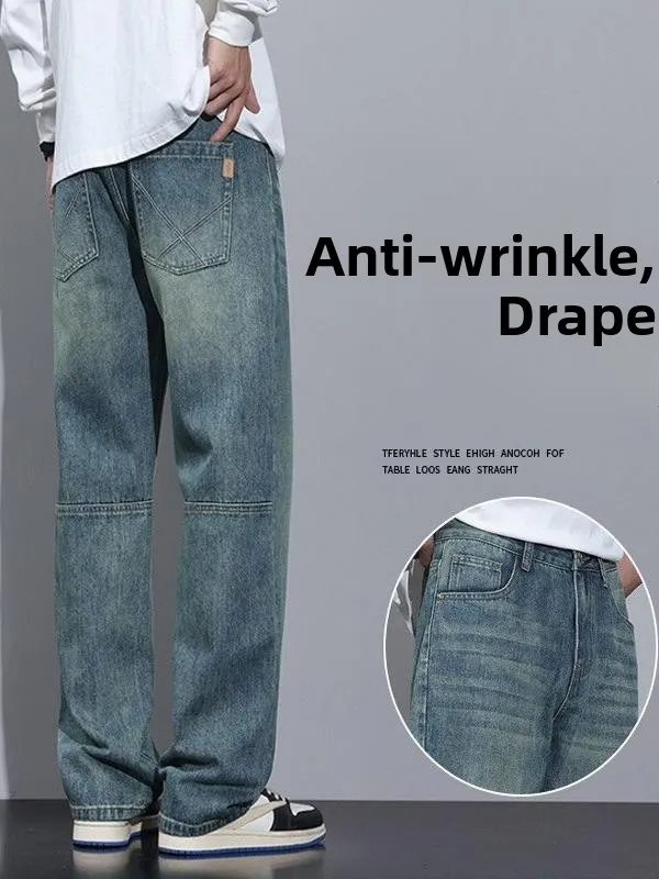 

New 2026 Men's Loose Straight Leg Jeans Casual Comfortable Teenage High Street Sle American Trendy Brand Denim Pants
