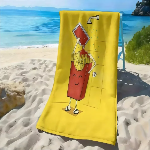 Cartoon-style potato chips polyester microfiber beach towel is highly absorbent, suitable for swimming and beach outings