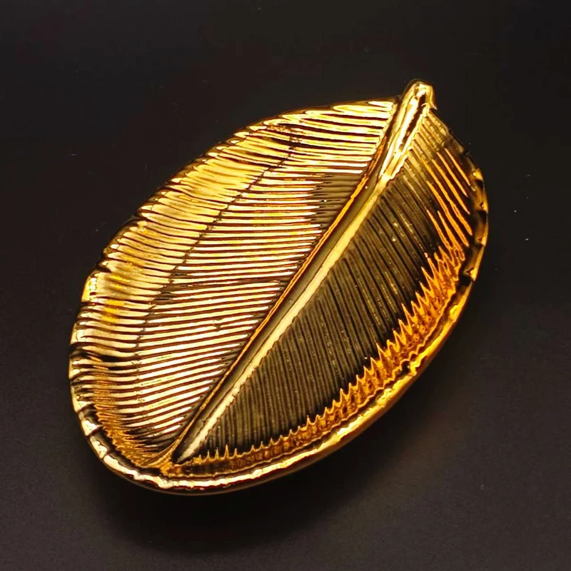 Metal color Ceramic jewelry tray golden leaf design soap candle dish tray jewelry storage table home decoration