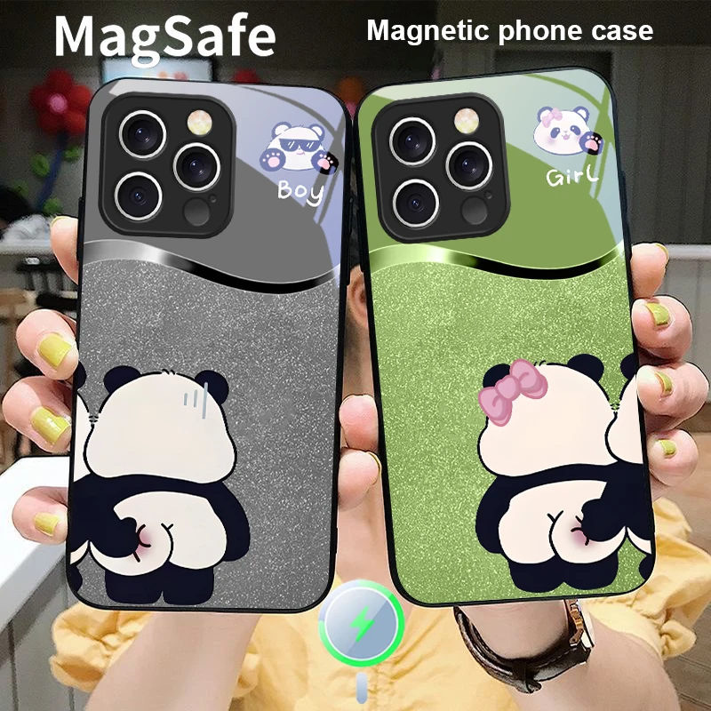 

Cartoon style panda theme For iPhone 17 Pro Max 16 E 15 14 13 Plus 12 mini 11 17 Air XR Xs Max 7 Plus Magsafe Glass Phone Case