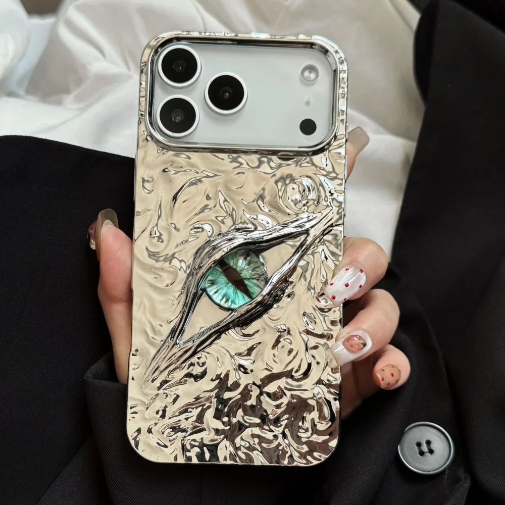 الفاخرة ثلاثية الأبعاد التجاعيد عين الشيطان الكهربائي غطاء ناعم آيفون 17Air 16 15 14 13 12 11 17Pro ماكس الإبداعية عيون جراب هاتف