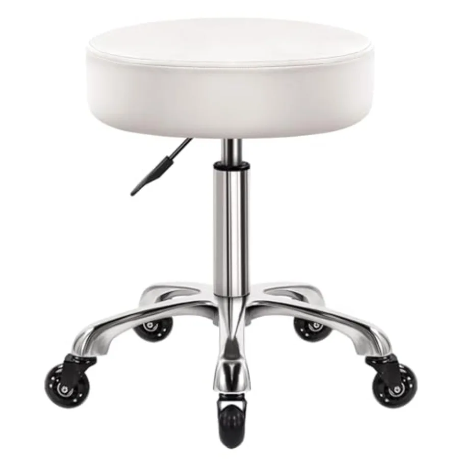 Heavy Duty Rolling Stool with Wheels Hydraulic Swivel Adjustable Rolling Stool Ergonomic Thick Leather Seat Chair for Kitchen D