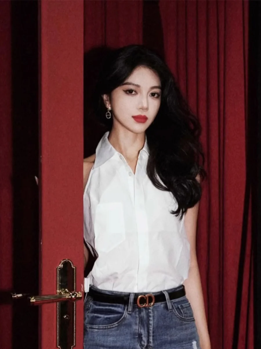 

Женский модный летний элитный подвесной жилет с белым воротником Svel irt, маленький корейский топ, свободный крой