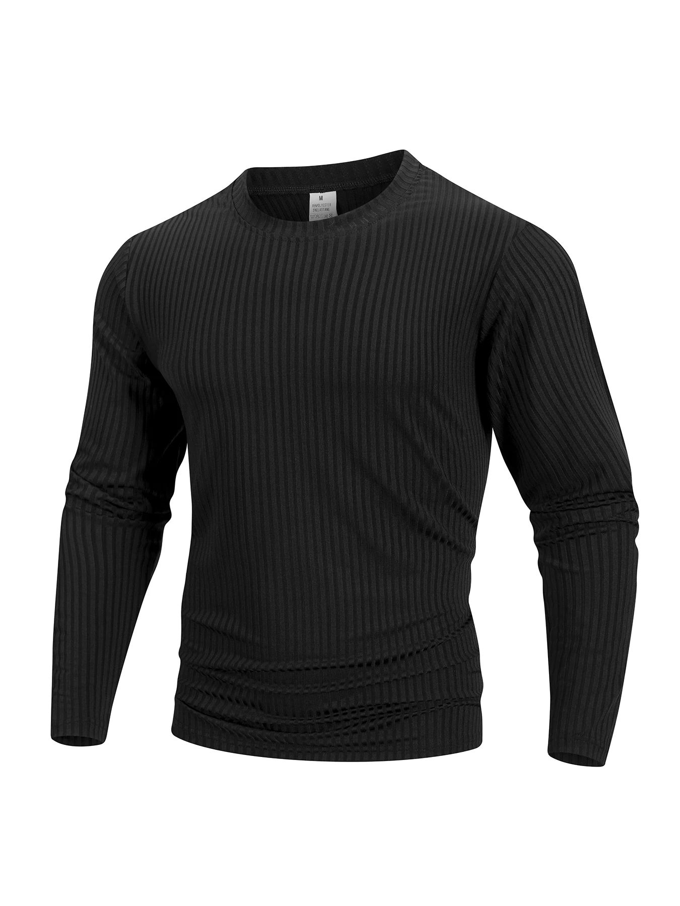 เสื้อแขนยาวคอกลมผู้ชายสำหรับฤดูใบไม้ผลิและฤดูร้อน เสื้อฟิตเนสยืดหยุ่นสูง เสื้อพื้นฐานสีพื้น เสื้อสวมลำลองแขนยาว