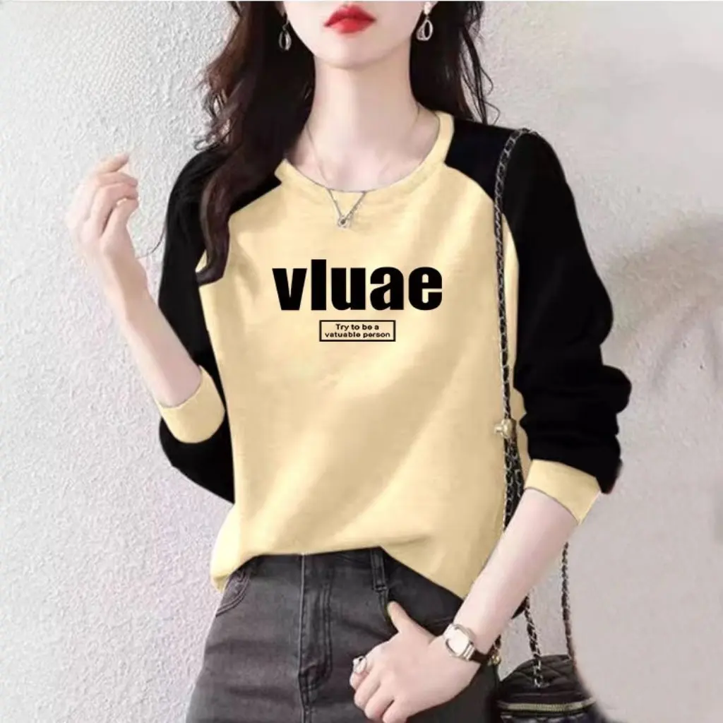 

Women's Fashion Long Sleeve T-Shirt Cotton 200g Crew Neck Bottoming Shirt Style Print Design