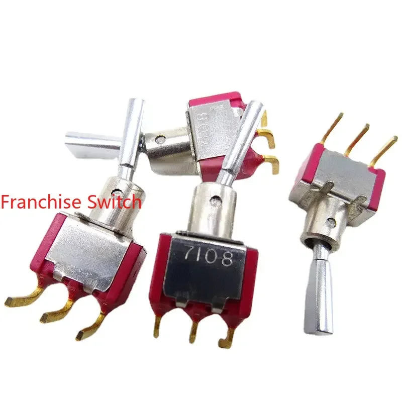 1PCS 7108 Gold-plated Feet Moving Head Switch Toggle  Unilateral Reset Flat Handle 3  Bent