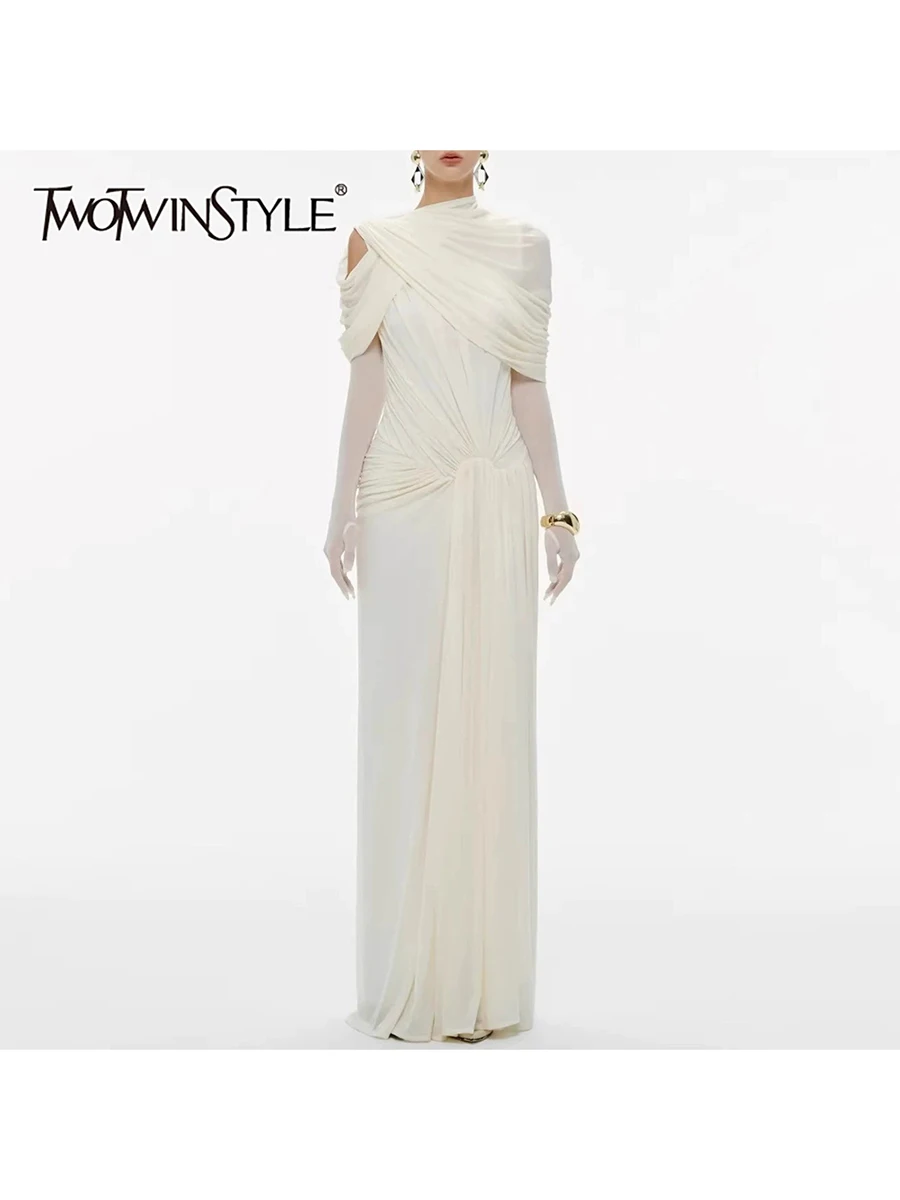 

Платье TWOTWINSTYLE с вырезами и складками, однотонное, с круглым вырезом, длинным рукавом, завышенной талией, приталенное, для женщин, модное, 2026