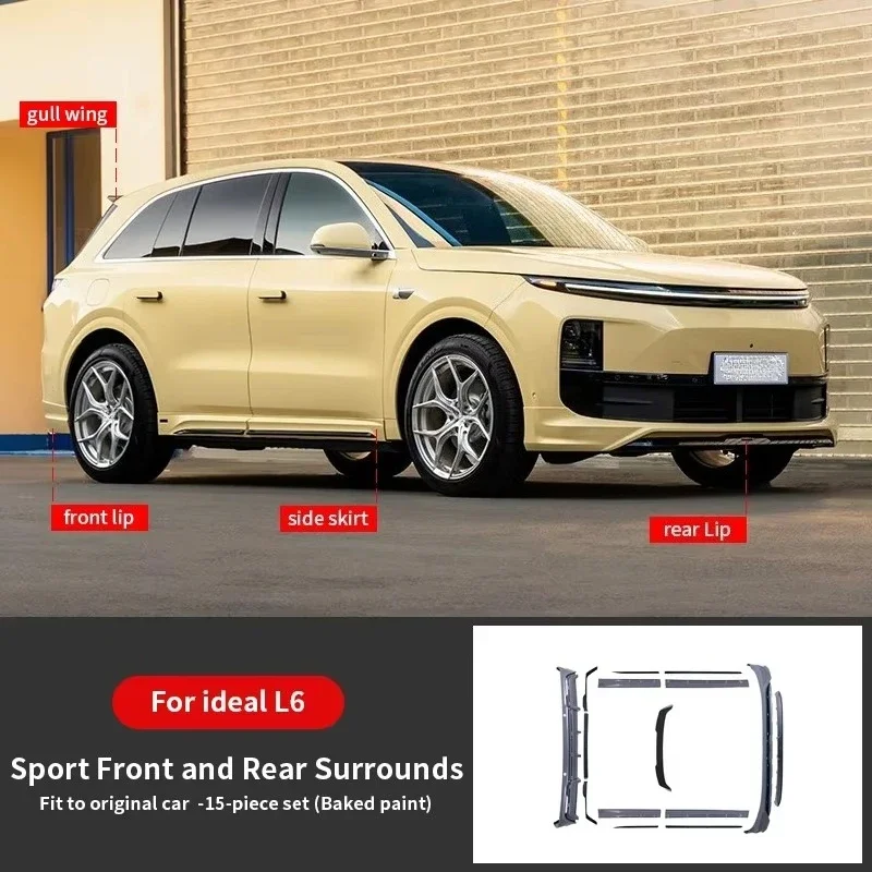 Para Lixiang L6, accesorios exteriores de coche personalizados, Kit de carrocería, alerón de labio delantero con pintura para hornear, falda lateral para Li Auto L6