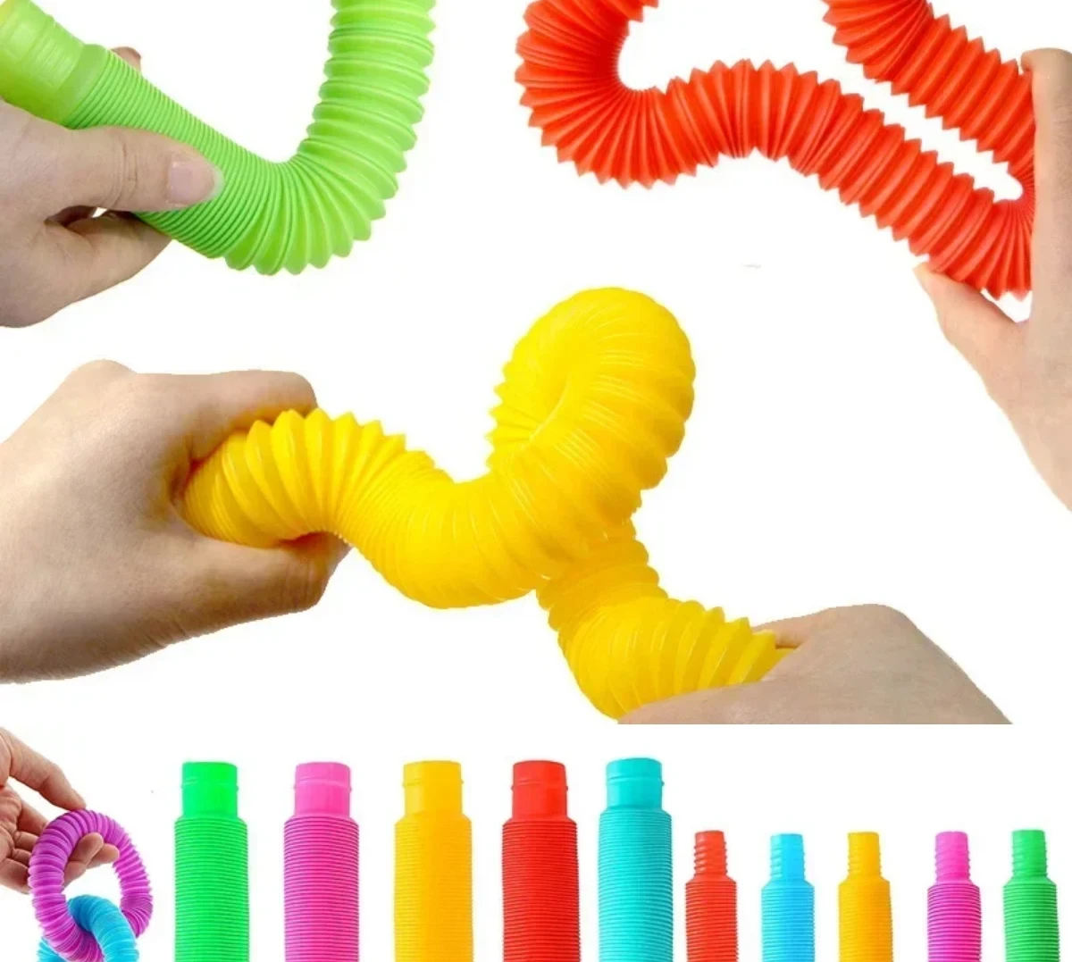 8 Pcs Pop Tubes Sensory Toys Fidget Pop Tube Stress Relief Decompression Finger Toy Telescopic Tube for Kids Teenager Gifts