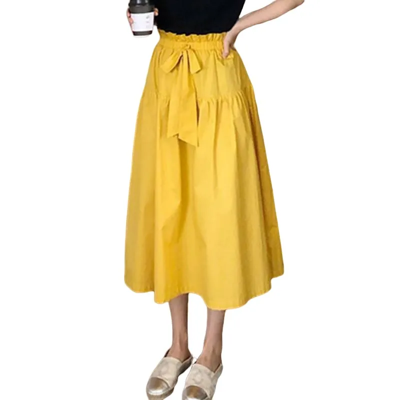 

Women cotton linen skirt jupe plissée ropa coreana saia plissada Summer elegant long skirt Spring girls sweet party skirts