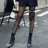 Personality Asymmetry Hollow Out Thigh Sexy Women Stockings Pantyhose Thin Fashion Vertical Line Hottie Sexy Tights For Women