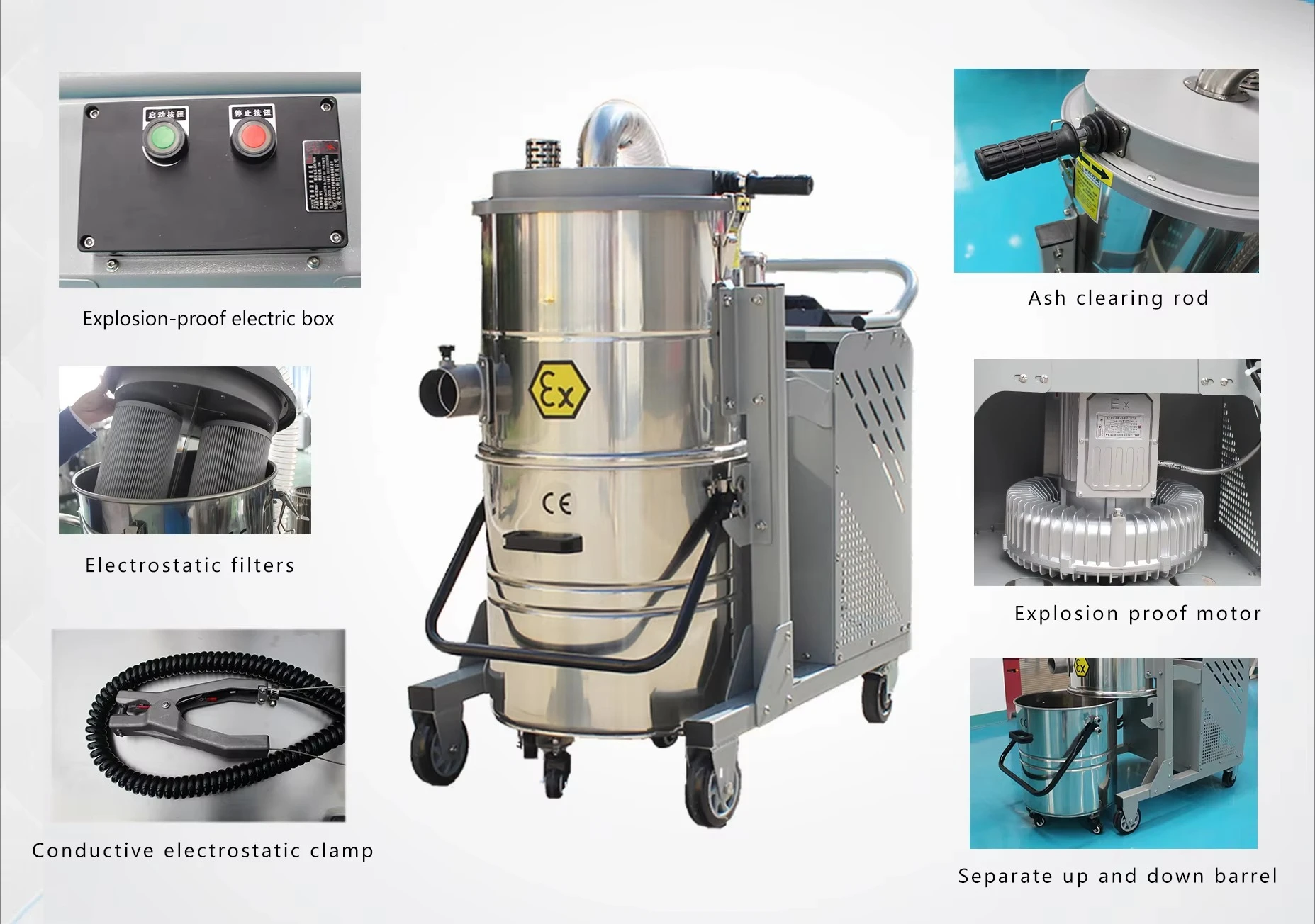 ATEX Certification Single Phase 2.2 KW Industrial Explosion Proof Vacuum Cleaner for Efficient Dust Collection