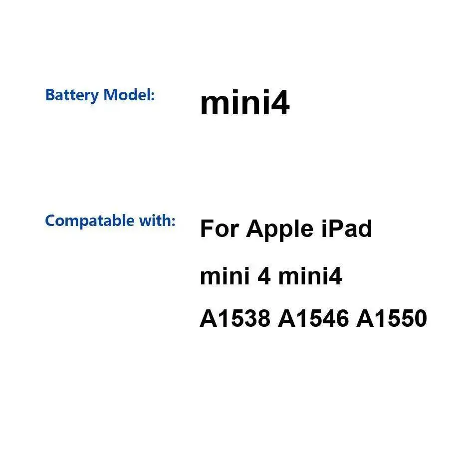 

Для Apple Ipad Mini 4 Mini 4 A1538 A1546 A1550 аккумулятор для планшета высокой совместимости 5124 мАч