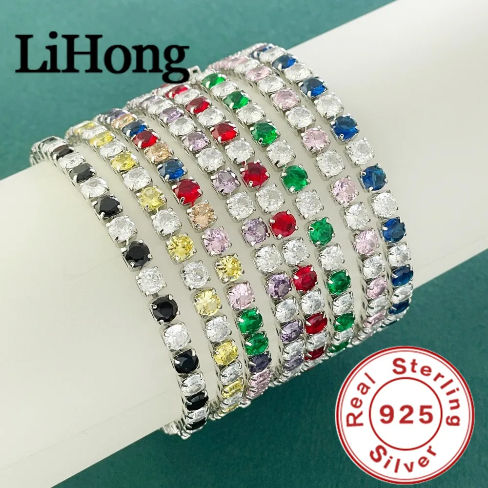 Damen 925 Sterling Silber Tennis-Armband 4mm Zirkonia 16cm bis 23cm Verstellbare Länge für Party Hochzeit Schmuck