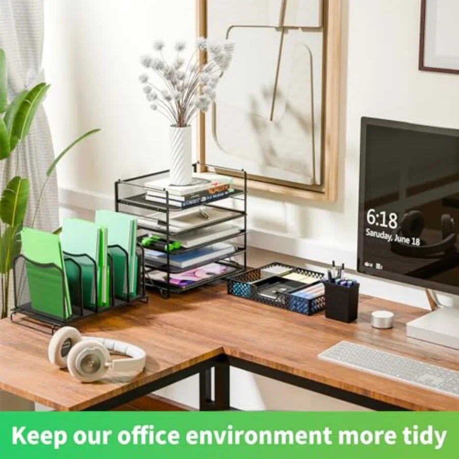 5 Tier Mesh Desk File Organizer with Sliding Drawer for Office and Home Use Black Efficient Paper Letter Tray Holder for Worksp