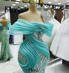 Bright Mint Green Ruched Mermaid Evening Dresses For Black Girl Luxury Off Shoulder Wedding Party Dress Madre De La Novia