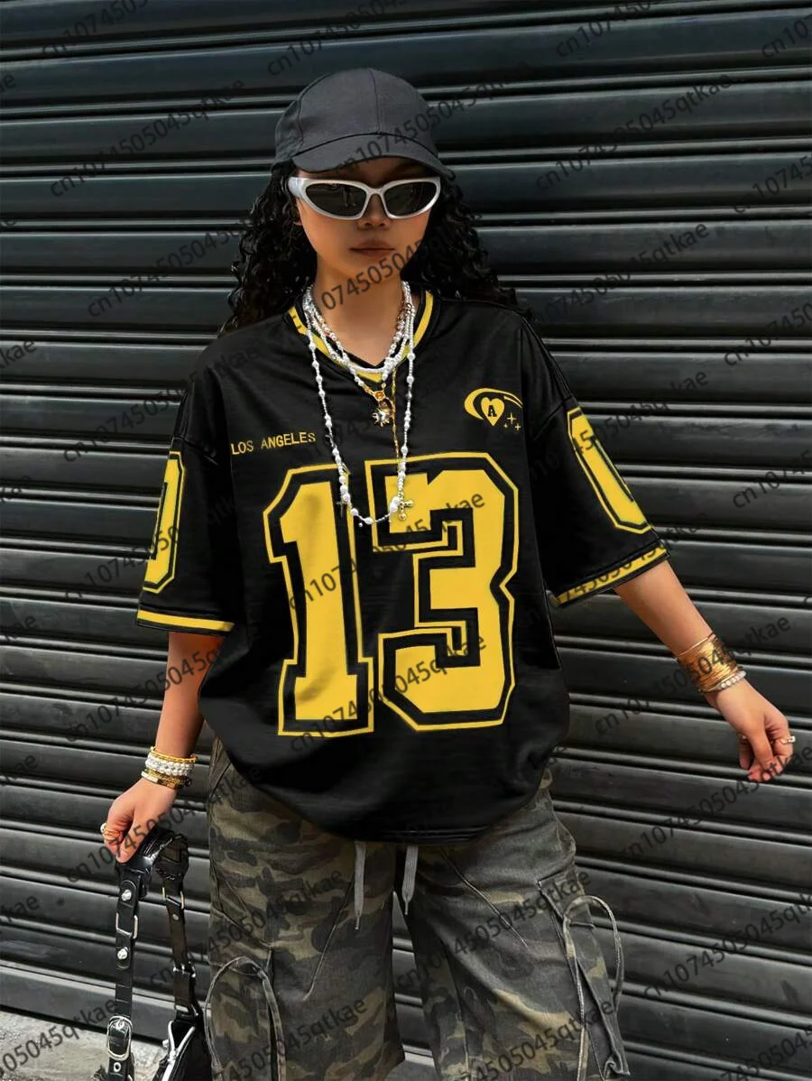 

Женская футболка Los Angeles Number 13, летняя футболка большого размера с v-образным вырезом, Harajuku Trend Y2k, женская уличная одежда с короткими рукавами, повседневные топы