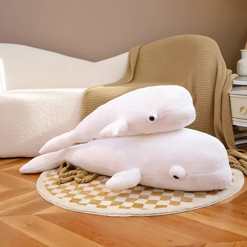 Giant Realistic Beluga Plush Pillow Toys Soft Stuffed Sea Animal Simulation Whale Kawaii Sofa Cushion Girls Birthday Gift