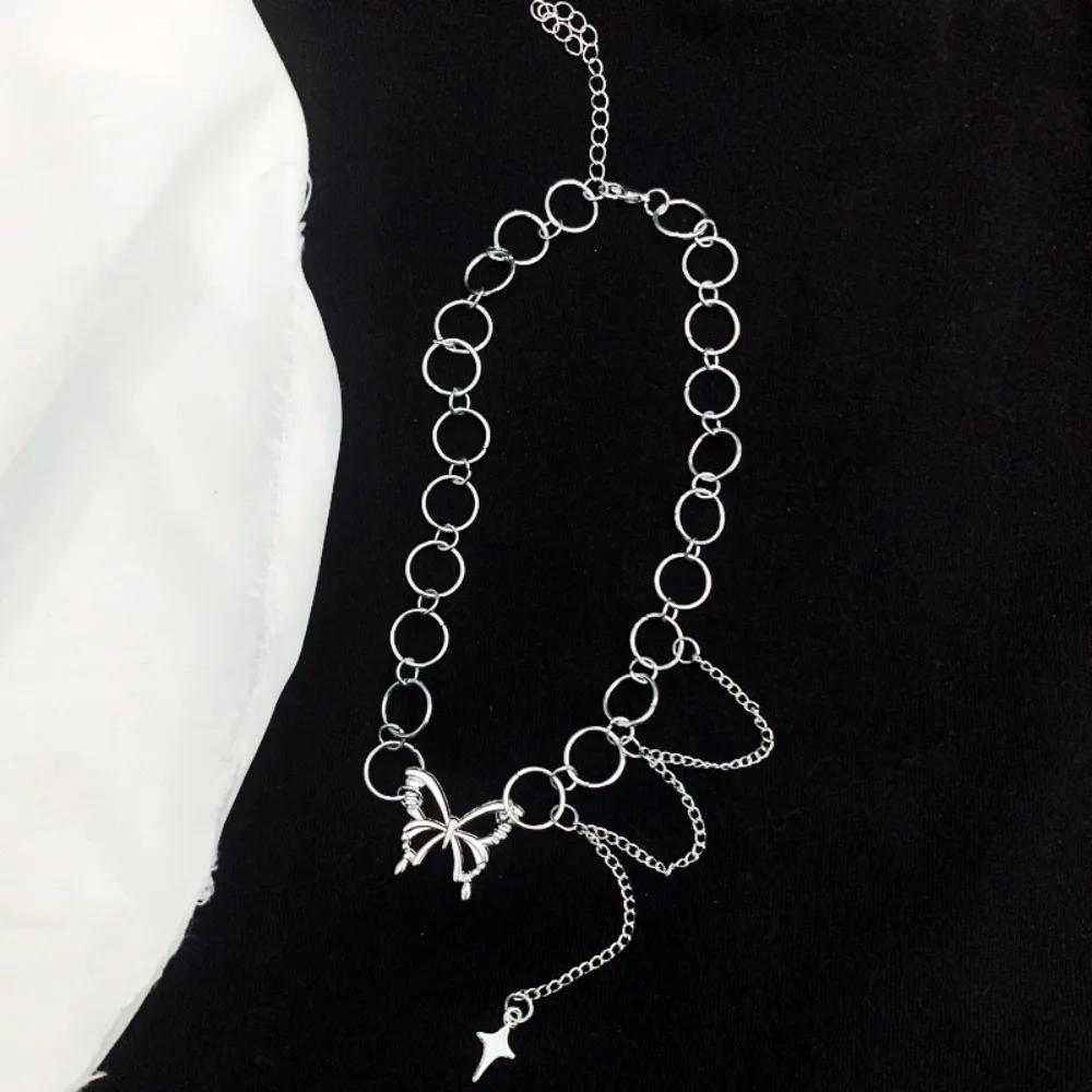 Hip Hop Butterfly Pendant Tassel Choker Necklace for Women Teens Girls Punk Link Chain Y2K Necklace Party Daily Fashion Jewelry