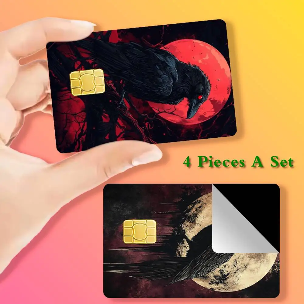 

Red Background Black Raven Card Stickers Cover Film Sticker for Debit Credit Bank Card Waterproof