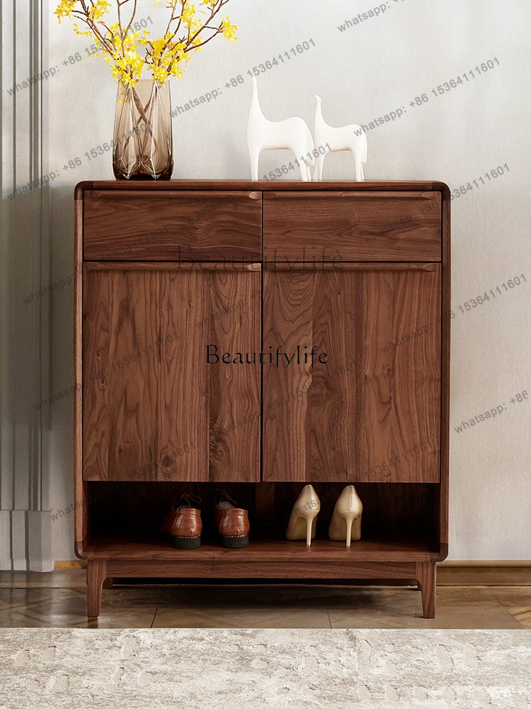 

56North America Black Walnut Solid Wood Shoe Cabinet Large Capacity Storage Organizer Nordic Simple Entrance Cabinet