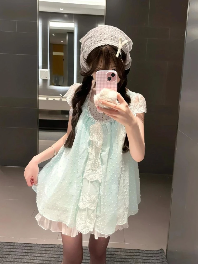 

Sweet Lace 2 Piece Set T-shirt Goth Womens Dresses Vintage Y2k Slim Punk Mini Skirt Harajuku 90s Korean Sexy Summer Tees