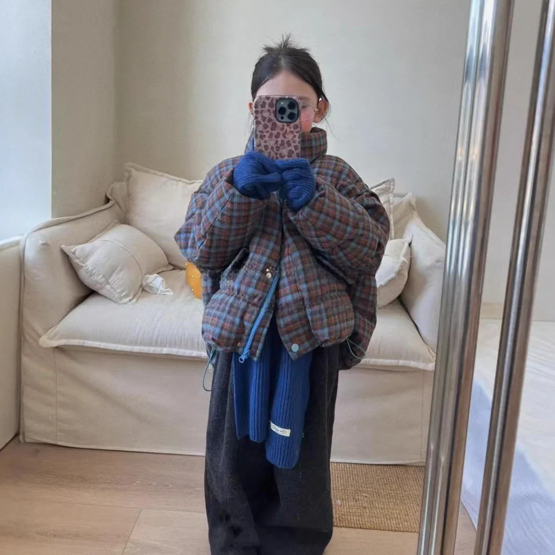 

Детская зимняя парка для девочек, водолазка в стиле ретро, От 2 до 8 лет, детская клетчатая верхняя одежда для девочек, пальто, флисовая теплая одежда на молнии для маленьких девочек, наряд