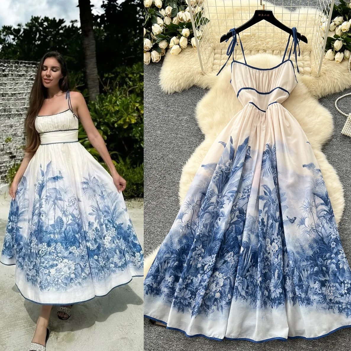 

Long Dress Women Sing Dresses A Line Print Floral Vestidos Streetwear V Neck Sleeveless Elegant Y2k High Waist Slim Party 2025