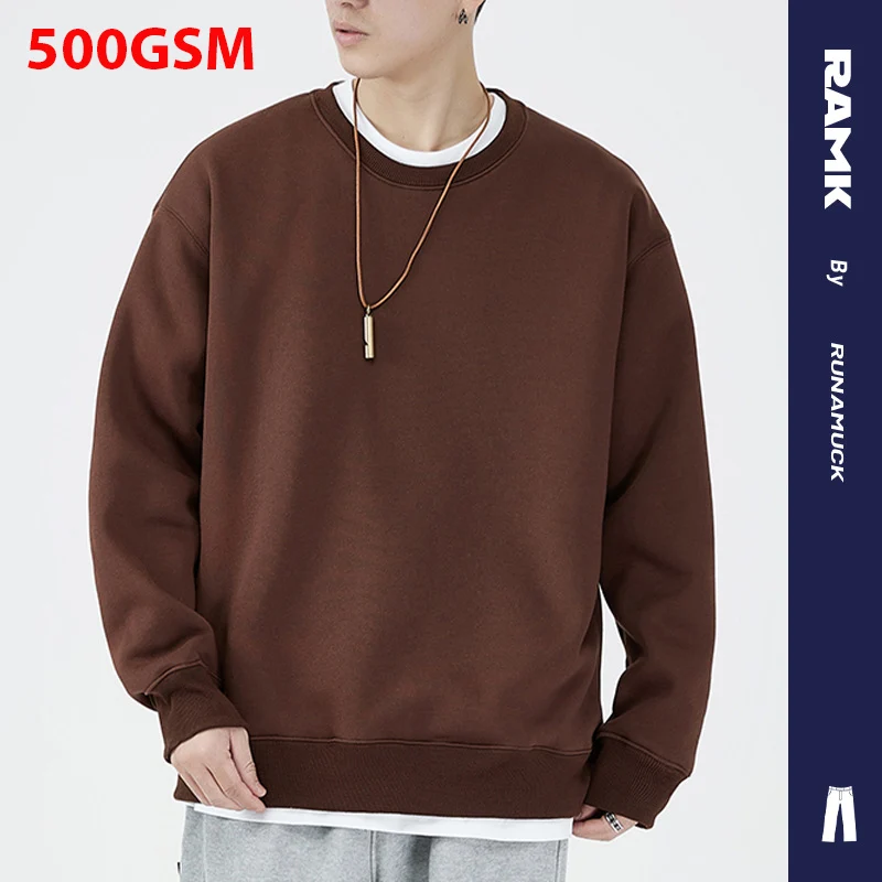 

500GSM Heavy Weight Fashion Men's Hoodies New Autumn Winter Casual Thick Cotton Men Top Solid Color Hoodies Sweatshirt Pullover