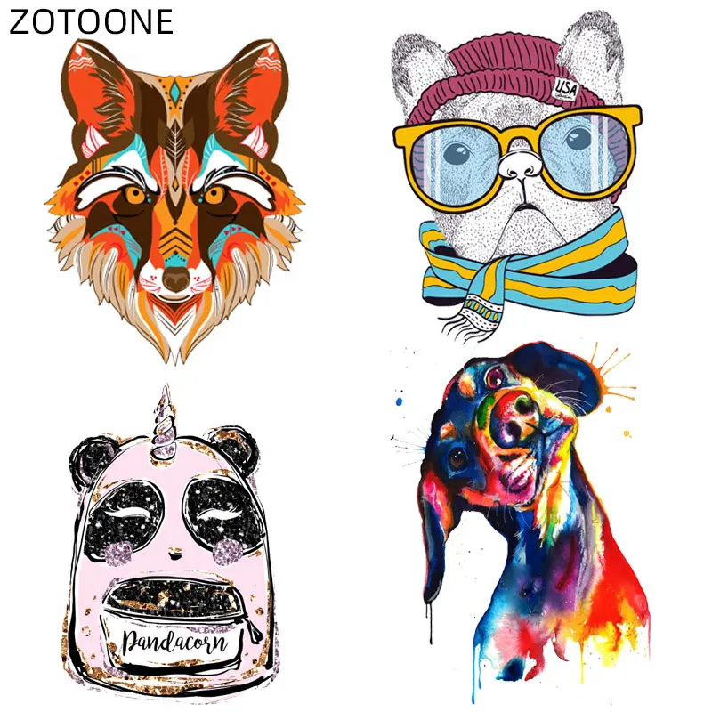 ZOTOONE Fox Panda Patches Iron on Colorful Dog Aniaml Stickers for Clothing Heat Transfers DIY Patch for Kids Vinyl Appliques H