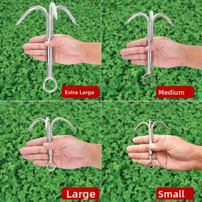 خطاف متعدد الوظائف من الفولاذ المقاوم للصدأ للاستخدام الخارجي، خطاف صيد رباعي المخالب للقوارب، خطاف صغير رباعي الزوايا #5