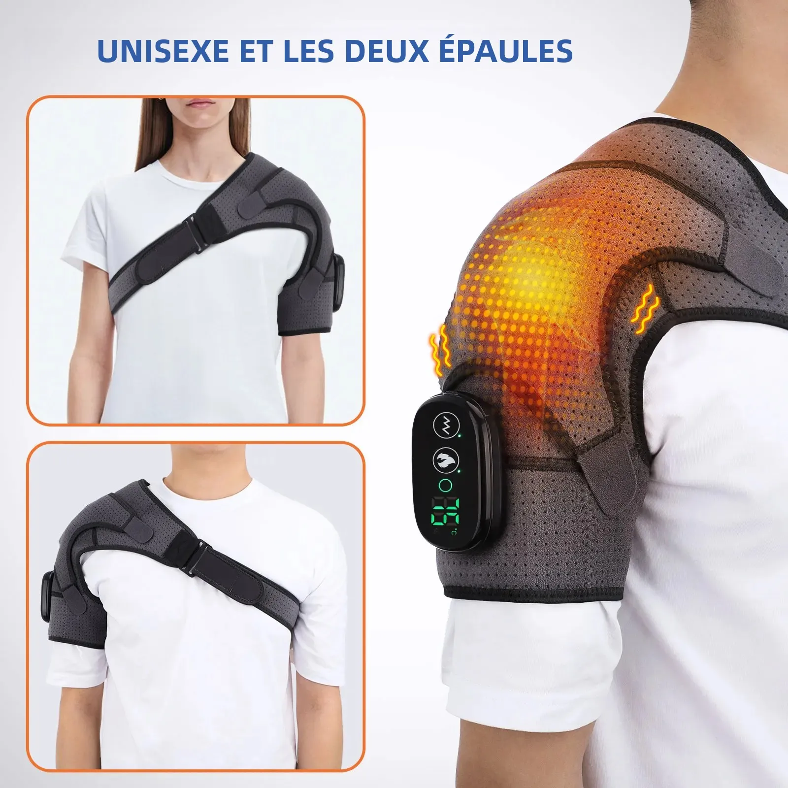 Ceinture de massage électrique chauffante pour les épaules, soutien dorsal et épaules réglable avec compresse chaude LED, châle chauffant pour les épaules