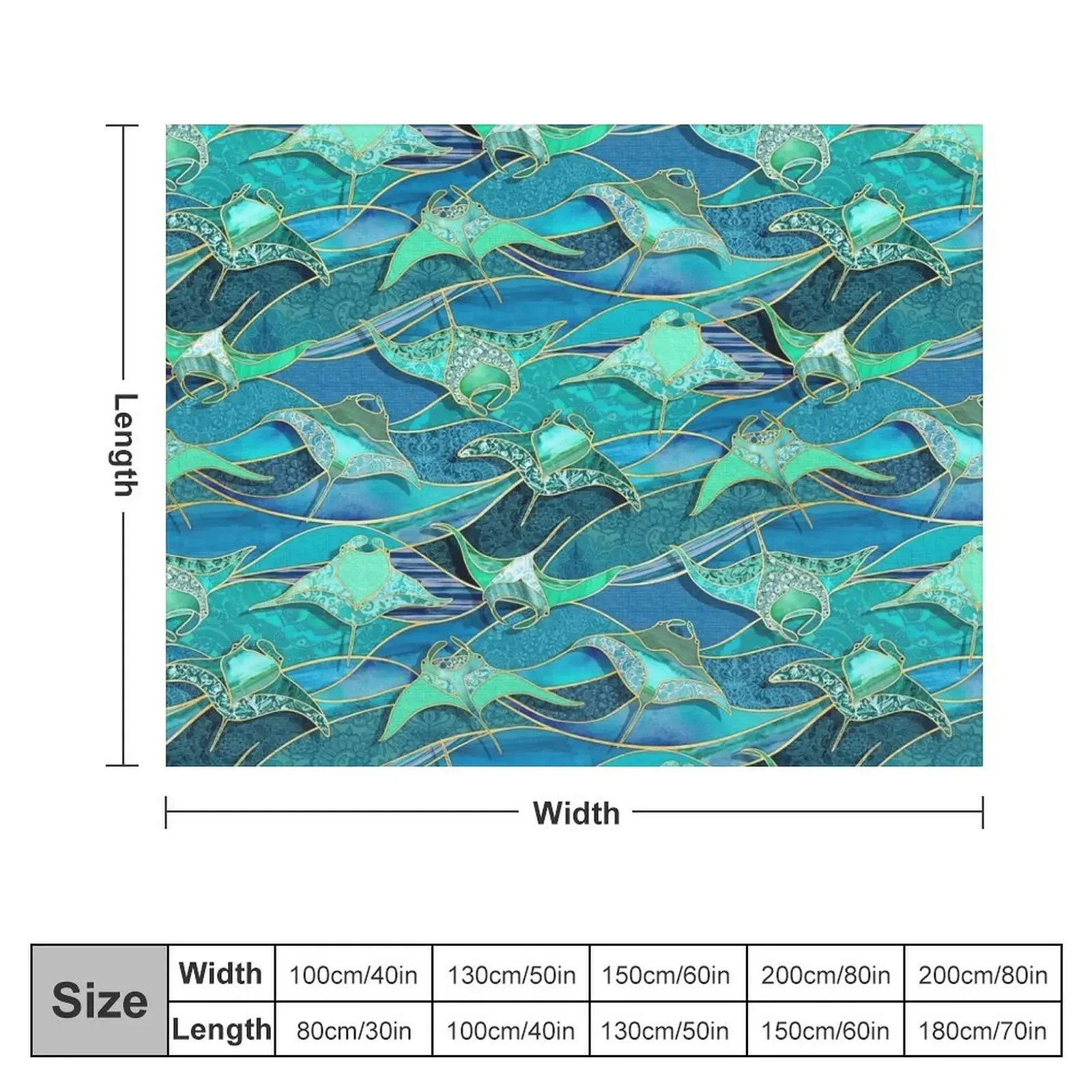 Patchwork Manta Rays in Teal Blue and Jade Green Throw Blanket Decorative Sofa Flannels manga Blankets