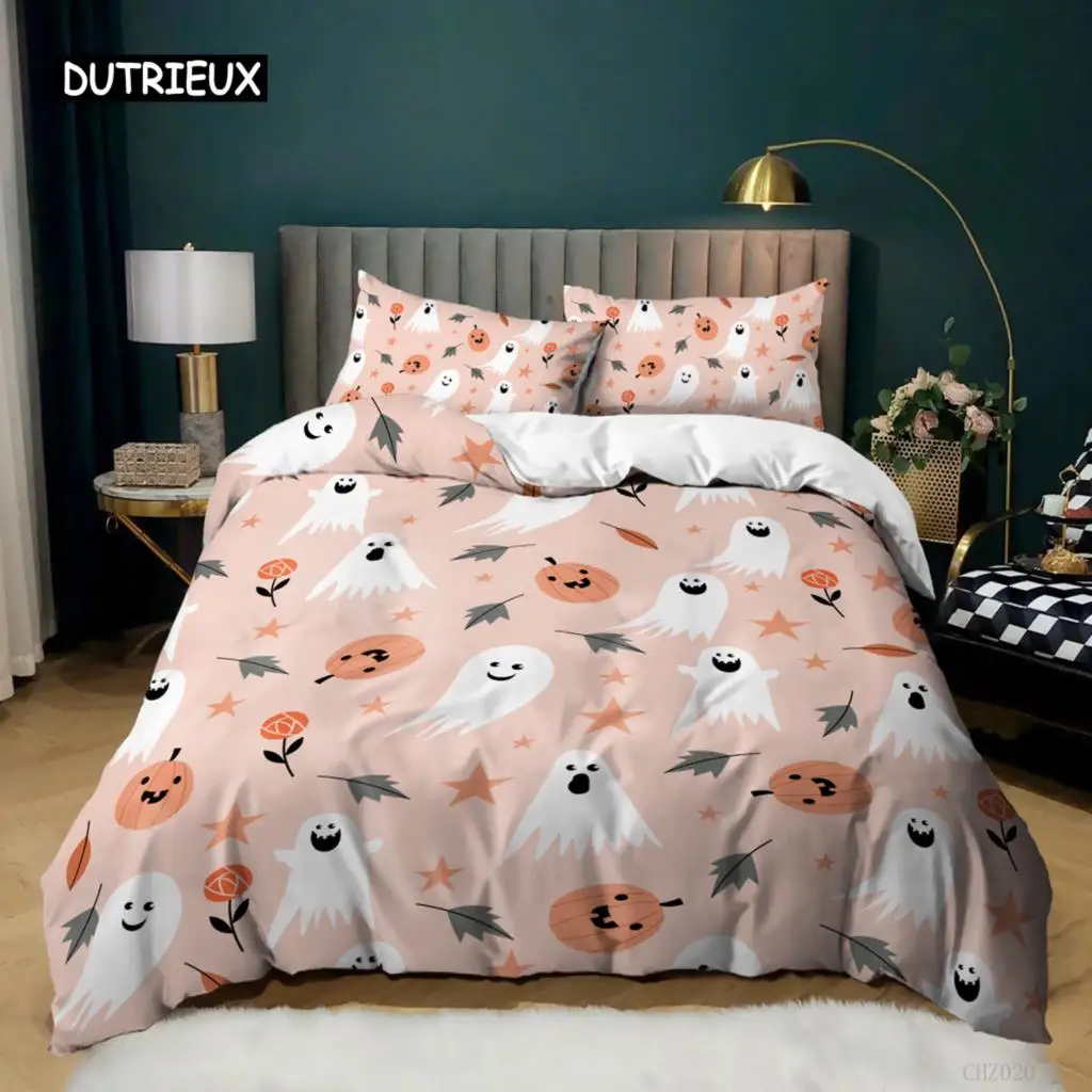 

Halloween Duvet Cover Queen King Cartoon Pumpkin Comforter Cover Lantern Bedding Set MicrofiberGhost Quilt Cover for Boys Girls