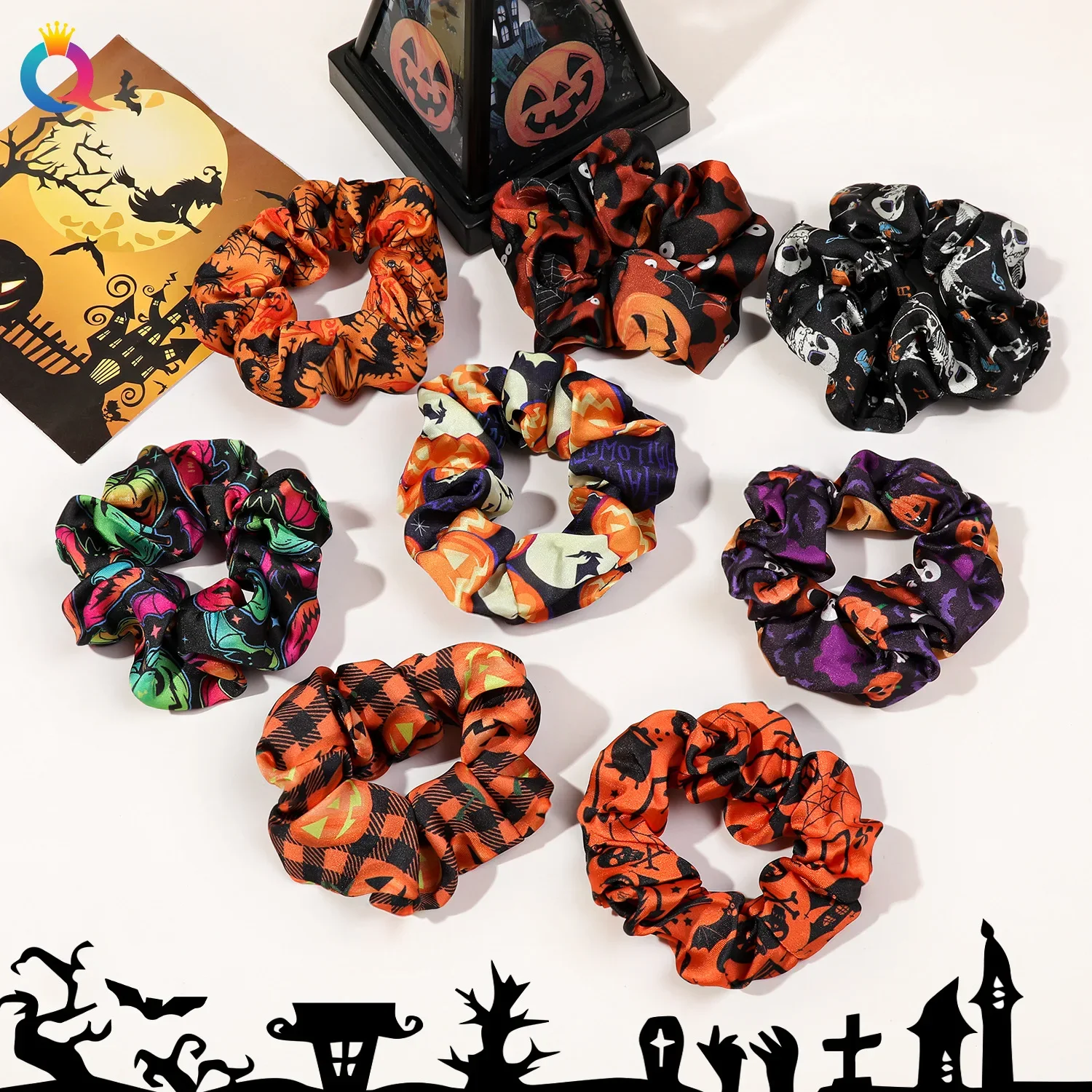 1pcs Halloween colon headband Scrunchies retro Headwear Ties women's street party ponytail satin headband hair Accessories